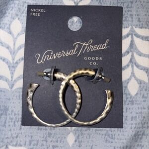 Universal Thread Silver Hammered Hoop Earrings Nickel Free Modern Minimalist NWT